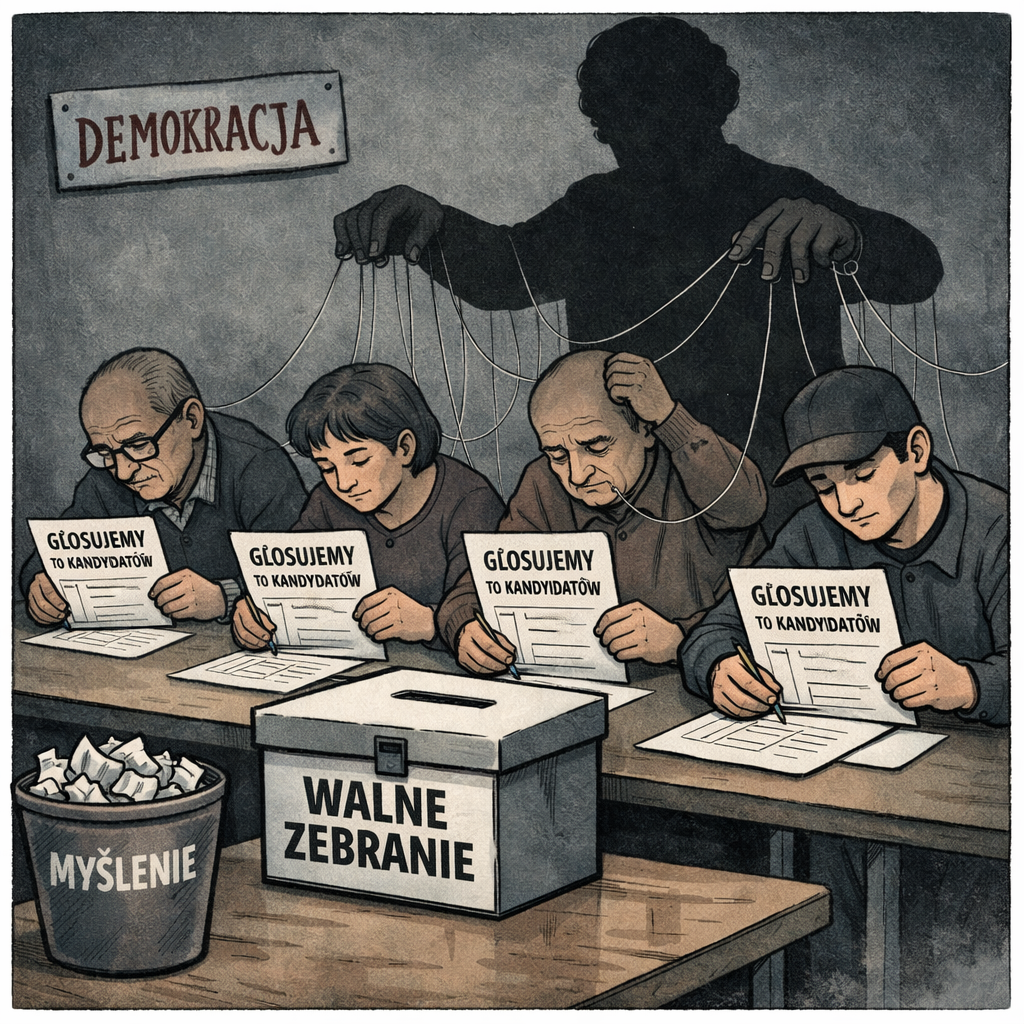 Kartka rozdawana przed walnym zebraniem