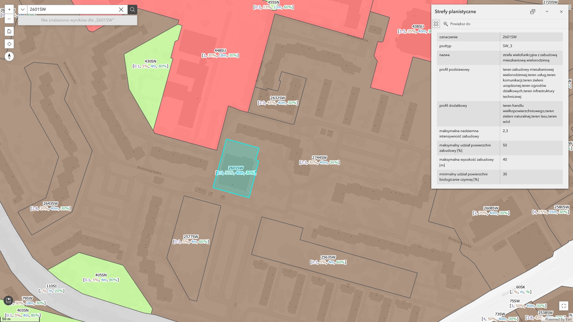 Mapa stref planistycznych 2744SW i 2601SW w rejonie Nowego Dworu — SIP Wrocław